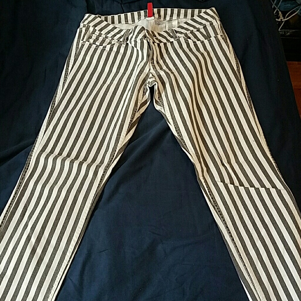 Black & white striped skinny jeans